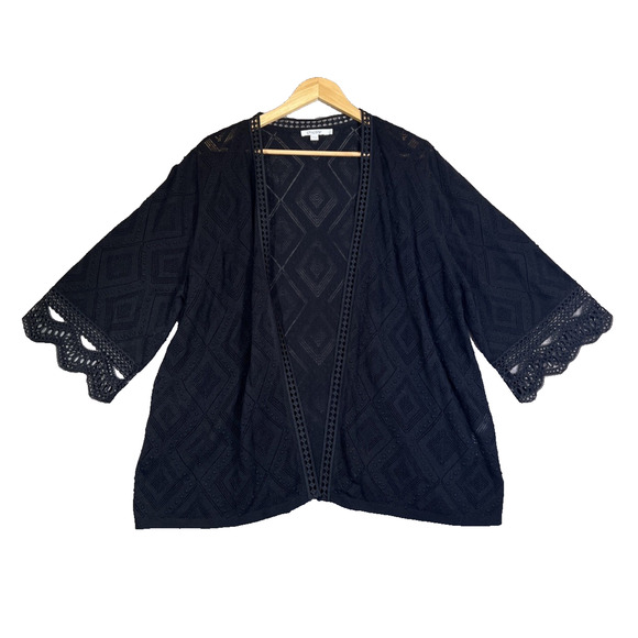 Chico's Cardigan Women's XL Black Open Crochet Lace Lightweight Sheer - Picture 1 of 11